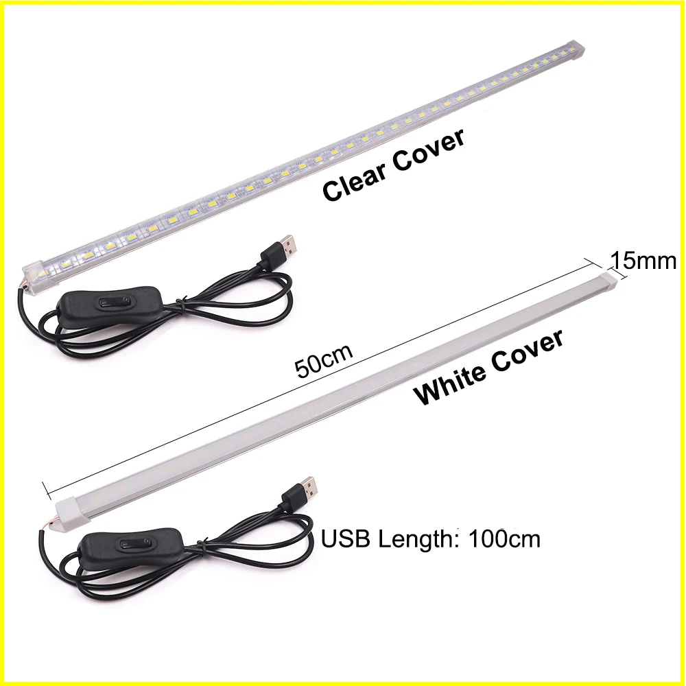 USB LED Bar Lights 5V 5630 LED Rigid Strip Light with Switch Under Cabinet Wardrobe Kitchen Room Lighting Lamp 10/20/35/40/50cm