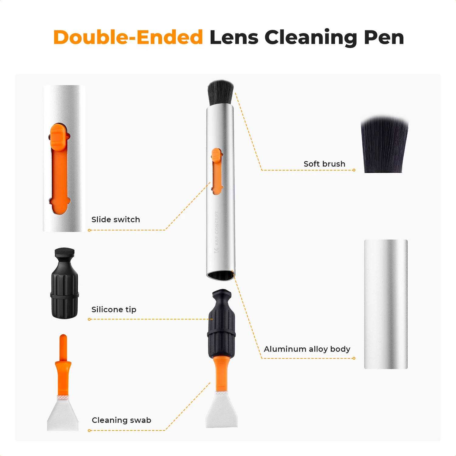 K&F Concept Camera Cleaning Pen Set Multifunctional Replaceable Pen with Cleaning Brush Silicon Tip APS-C/Full-Frame Sensor Swab