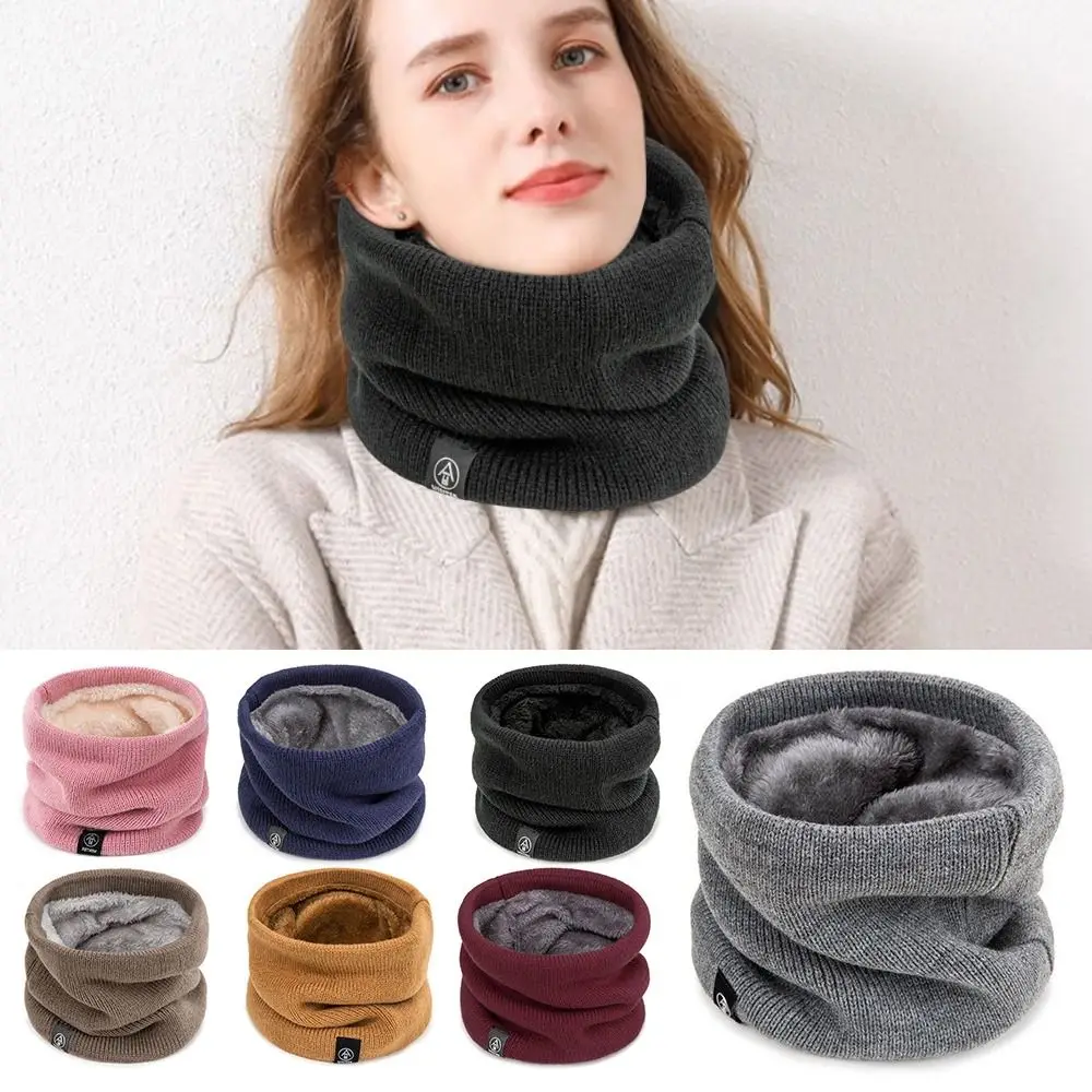 

New Women Men Neck Scarf Winter Solid Knitting Collar Thick Warm Velveted Rings Scarves High Quality Wool Fur Thick Muffler