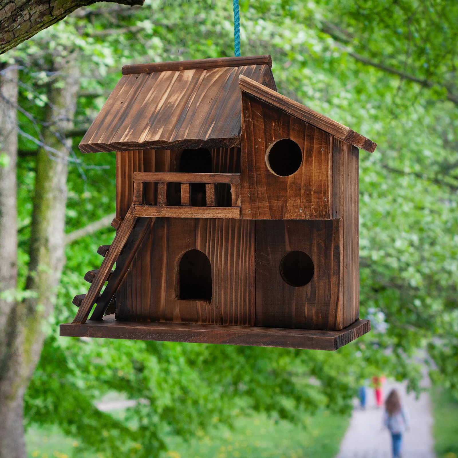 

Mini Charred Wood Bird House | Multi-Bird Design for Up to 5 Birds, Outdoor Nest Box