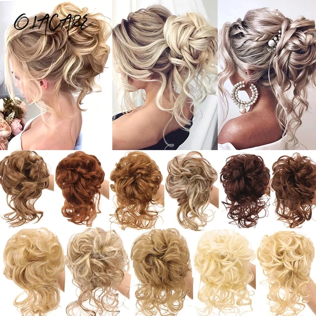OLACA Syntetyczne Gumki do Koka Blond Czarne Potargane Kręcone Kok Donut Updo Gumki do Włosów Sztuczne Doczepy dla Kobiet Przedłużanie Włosów