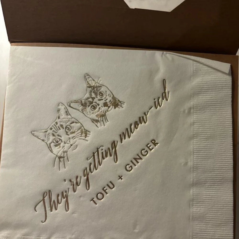 

50Pcs Custom Illustrated Cat Wedding Napkins, Bridal Shower, Engagement Party, Custom Bar Napkins, Custom Pet Wedding Napkins,