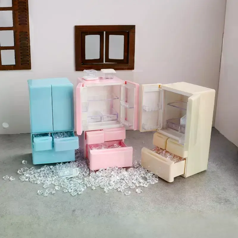 1 conjunto de comida em miniatura jogar cozinha cena bolso móveis modelo 1:12 playhouse brinquedos casa boneca dos desenhos animados mini geladeira