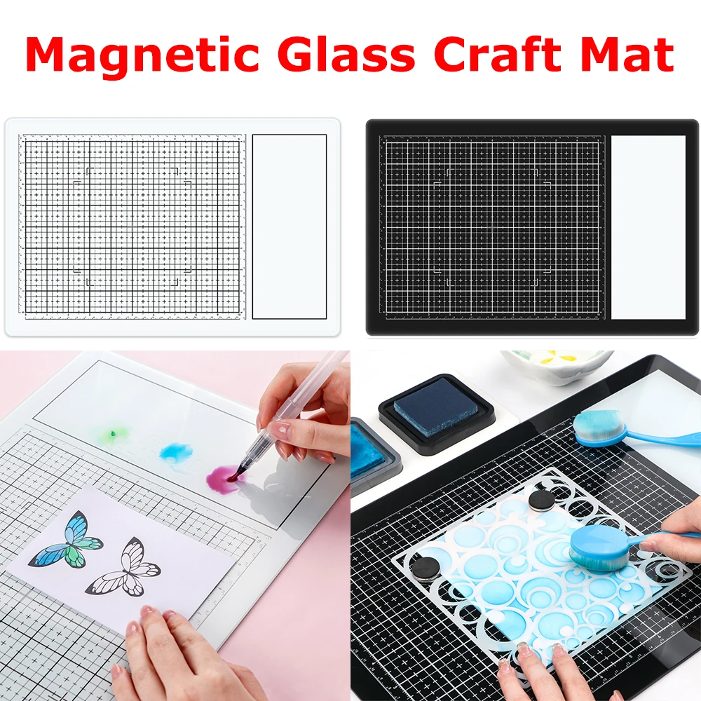 Multifunction Magnetic Glass Craft Mat 3Pcs/set Board Magnets Non-Slip for Diy Inking Stamping Heat Embossing Hot Glue Projects