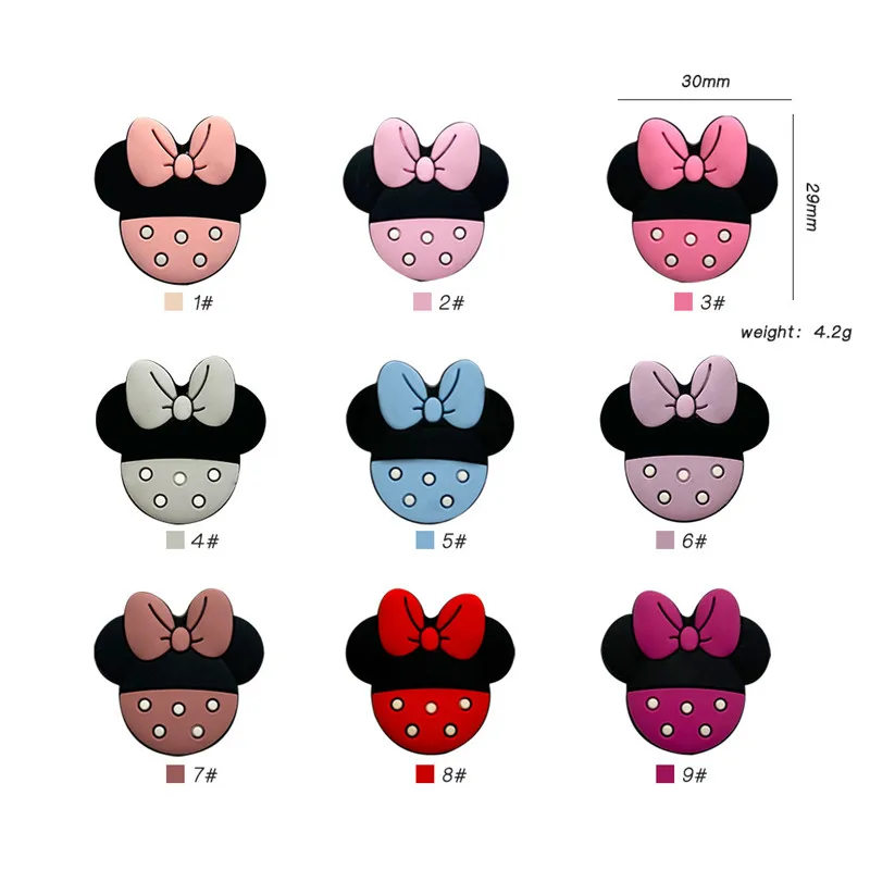 6pcs Minnie Baby Silicone Beads Food Grade DIY Infant Pacifier Chain Accessories Cartoon Mouse Mini Baby Teething Teether Bead