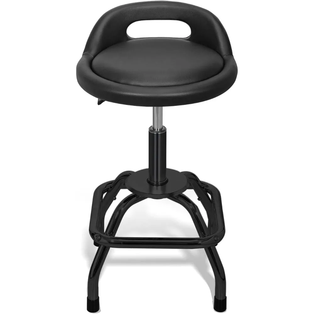 

PU Leather Round Rolling Stool With Padding and Lumbar Support Salon Chairs Barber Chair Swivel Adjustable Height Stool - Black