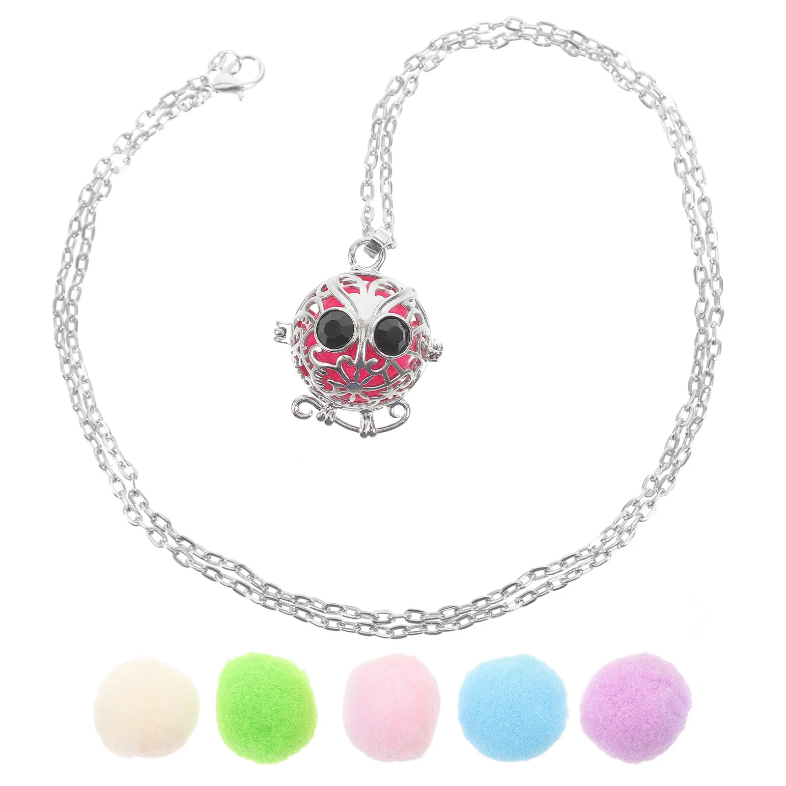 

Owl Necklace Aromatherapy Pendant Silver Round Locket with 6 Colored Pads Copper Diffuser Jewelry Air Freshener