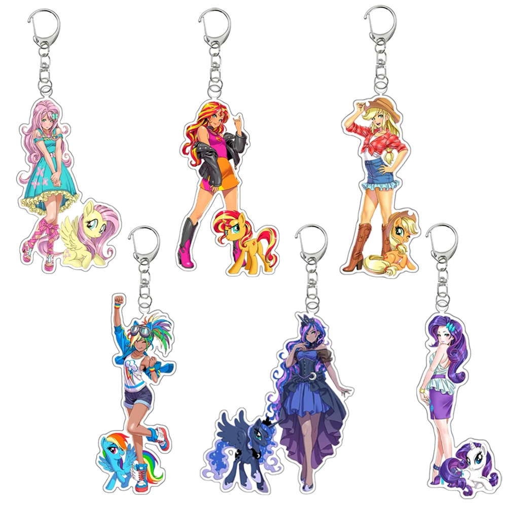 My Little Pony Anime Figure Fluttershy Applejack Rainbow Dash Rarity Acrylic Pendant Keychain Decoration Accessories 8Cm