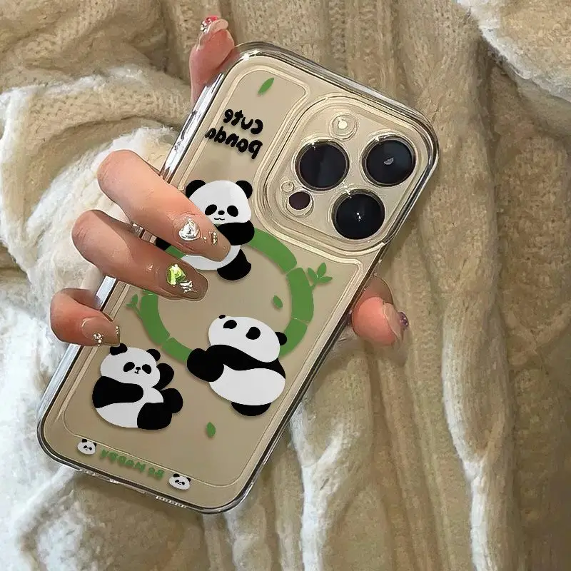 Three Adorable Pandas Transparent TPU Phone Case For iPhone 16 15 14 13 12 11 Pro Max XR XS MAX 7 8 PLUS MINI Shockproof Cover