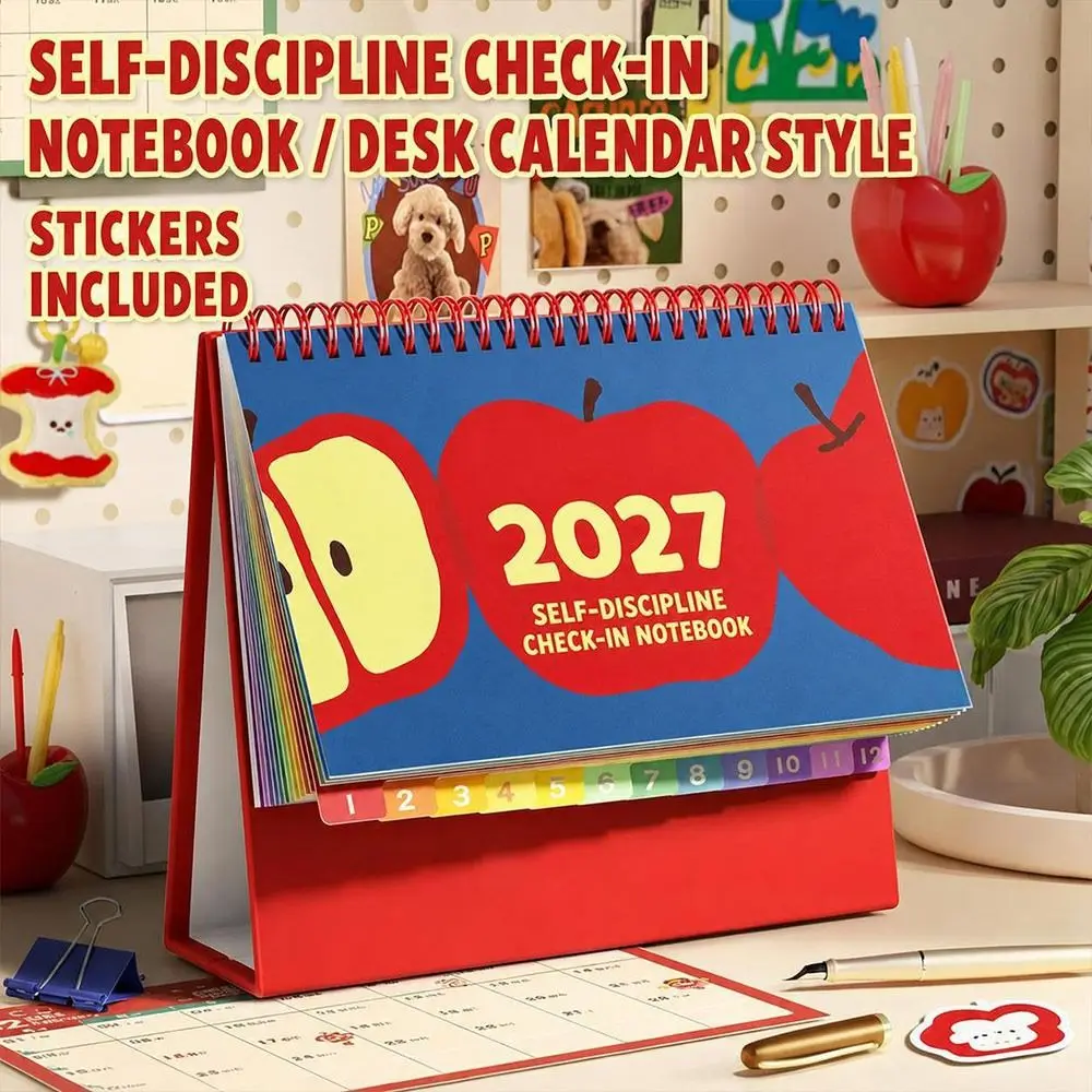 Paper Monthly Calendar Spiral Bound Monthly Layout Desk Planner Freestanding Cartoon Pattern Self-discipline Check-in Book