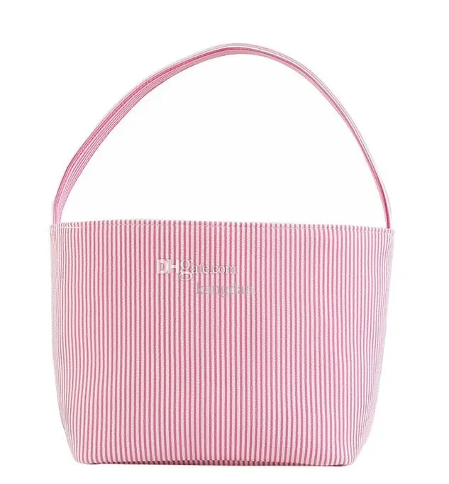 

Easter Bunny Basket seersucker Bucket Bubble Cotton Stripe Tote bags Halloween baby Candy Bag Christmas decor