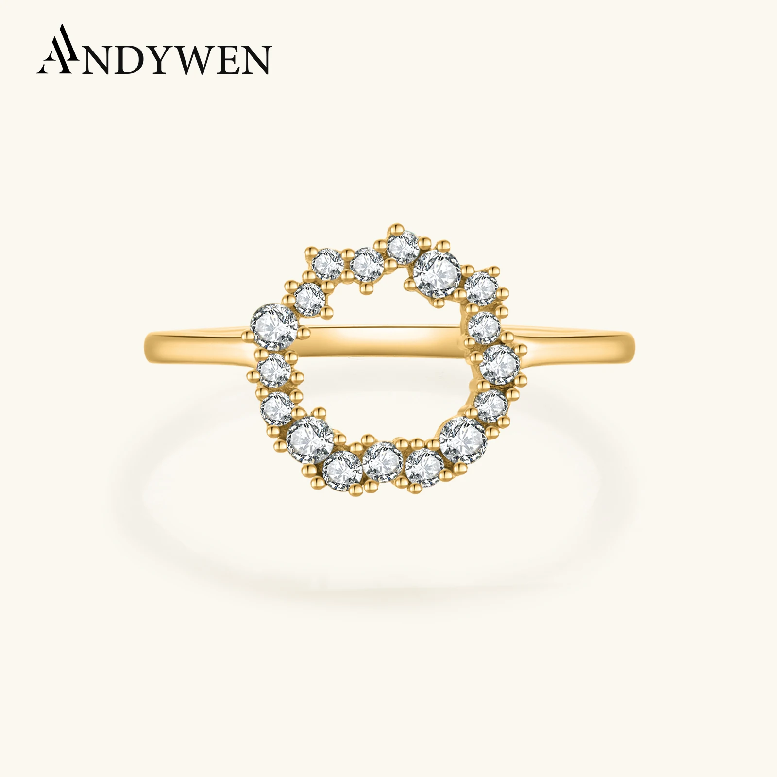 ANDYWEN 100 % 925 Sterling Silber Sparkle Tutti Frutti Ring 18 Karat Gold Bunte Regenbogen CZ Zirkon Guadaloupe Einfacher Ring Schmuck