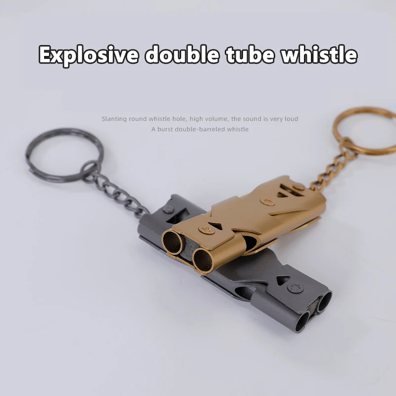 High Decibel Whistle Keychain Stainless Steel Double Pipe Camping Hiking Emergency Survival Whistle Outdoors Tools Portable 2024