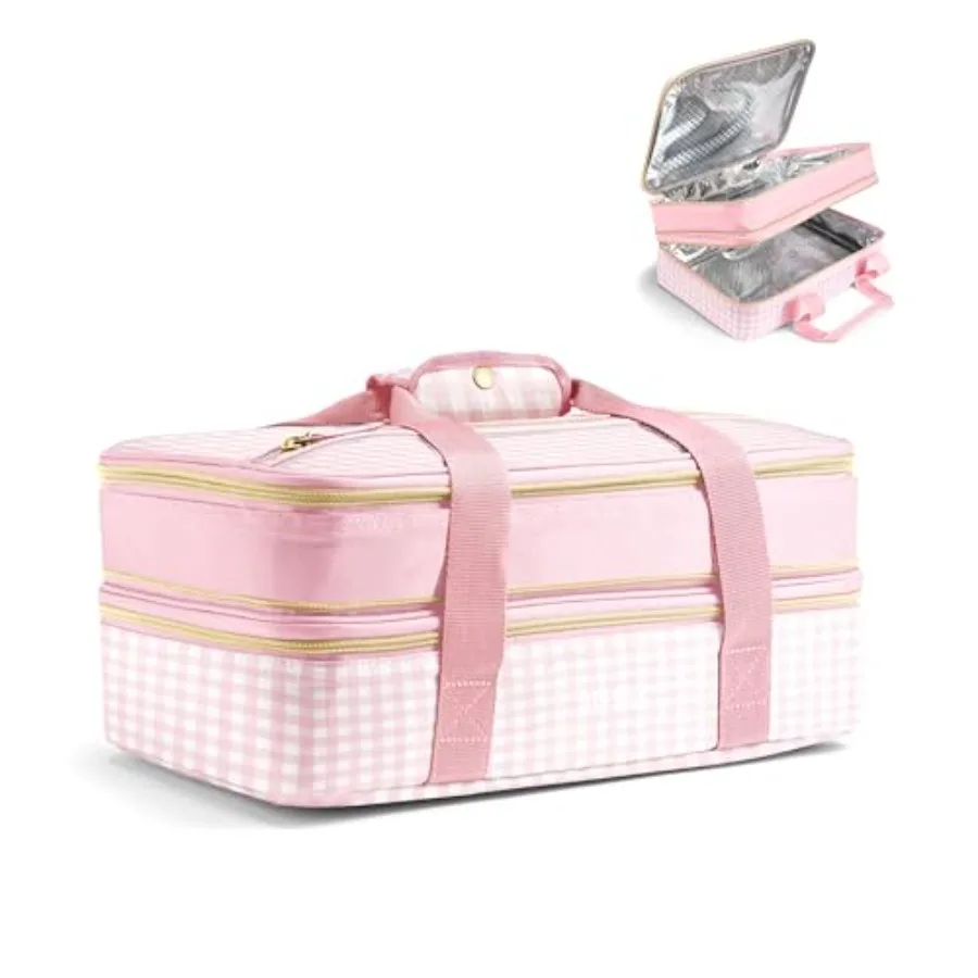 

Insulated Casserole Carrier - Double Decker Food Carrier Fits Two 9x13 Dishes, Expandable Hot and Cold Food Transport Bag with