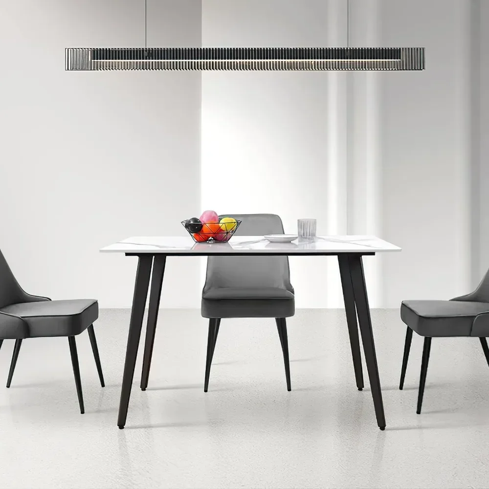 Composite Sintered Stone Dining Table For 4, Rectangle Modern Kitchen Tables With Durable Metal Legs