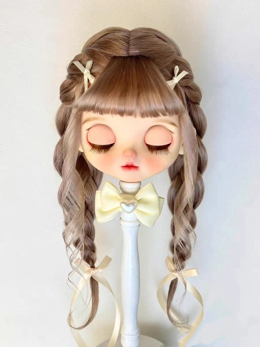 2026 Dula Doll Wigs for Blythe Qbaby natural Mohair Double braid design hard seams for 9-10 inch head