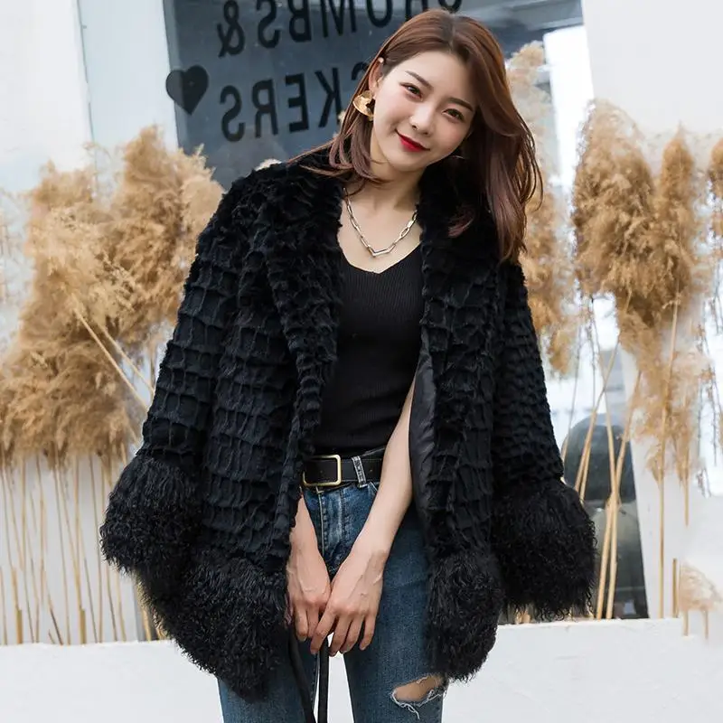 

(Rabbit Beauty) Gentle Wind Rabbit Hair Medium Long Coat Beach Wool Cuff Skirt Seam