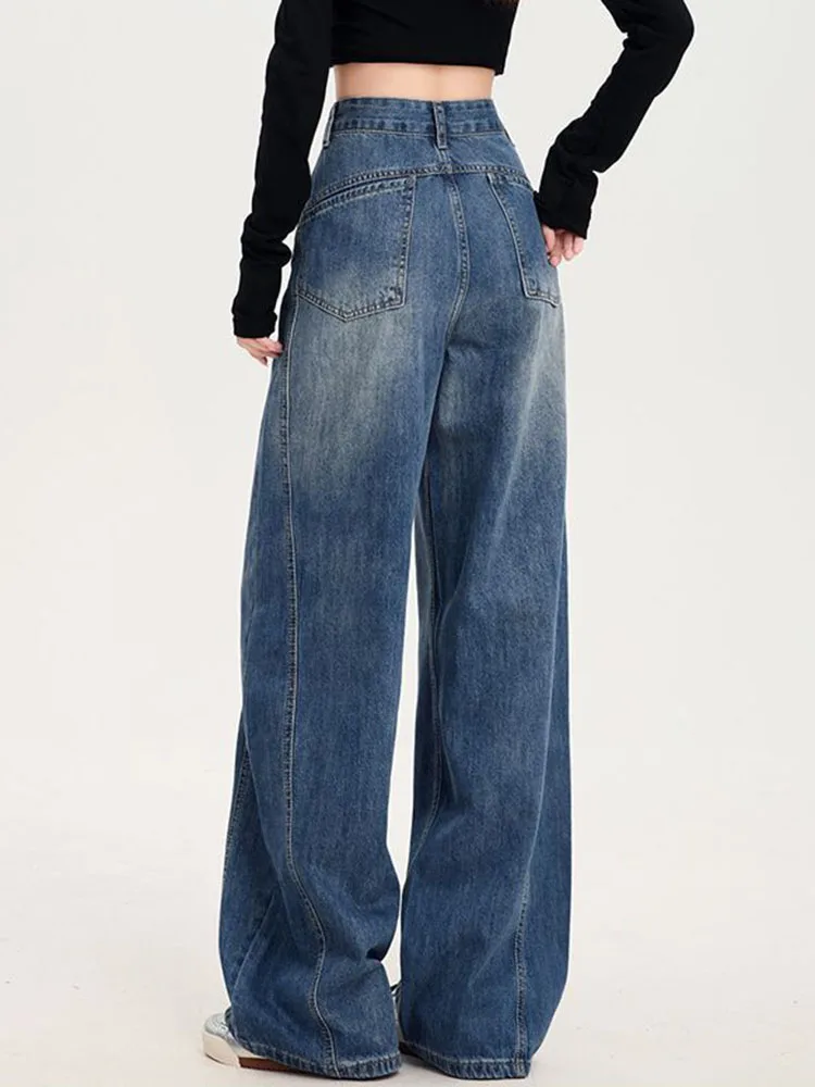 جينز مستقيم فضفاض عتيق للنساء شتاء دافئ عالي الخصر سميك مخملي مبطن Vaqueros سروال دينم واسع الساق جديد #6