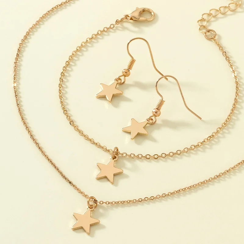 

Casual Star Pendant Jewelry Set Women's Necklace Bracelet Earrings Fashion Matching Girls Birthday Anniversary Gift
