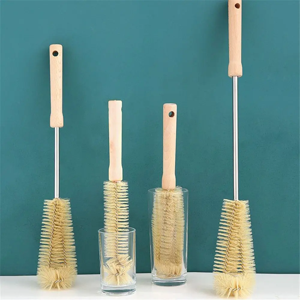 Wooden Handle Brush Multi-function Coffee Tea Bottle Brush Decontamination Washing Tools Glass Cleaner Kitchen Accessories
