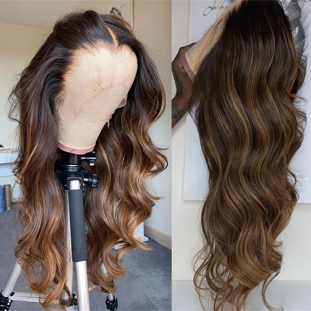 

Синтетический парик-бобби-лайнер Brunette с кружевной передней частью, волнистый, 13x4, без клея, Futura, с свободной линией роста волос, омбре, коричневые пряди, реалистичный вид, для женщин