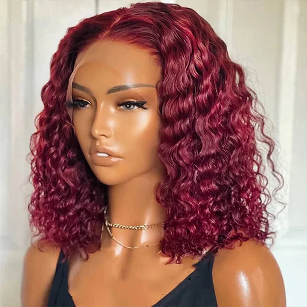 

180 Density Bob 99J Burgundy Lace Front Wigs Human Hair 13x4 Lace Frontal Wig Short Curly Bob Wig Brazilian Bob Lace Front Wigs