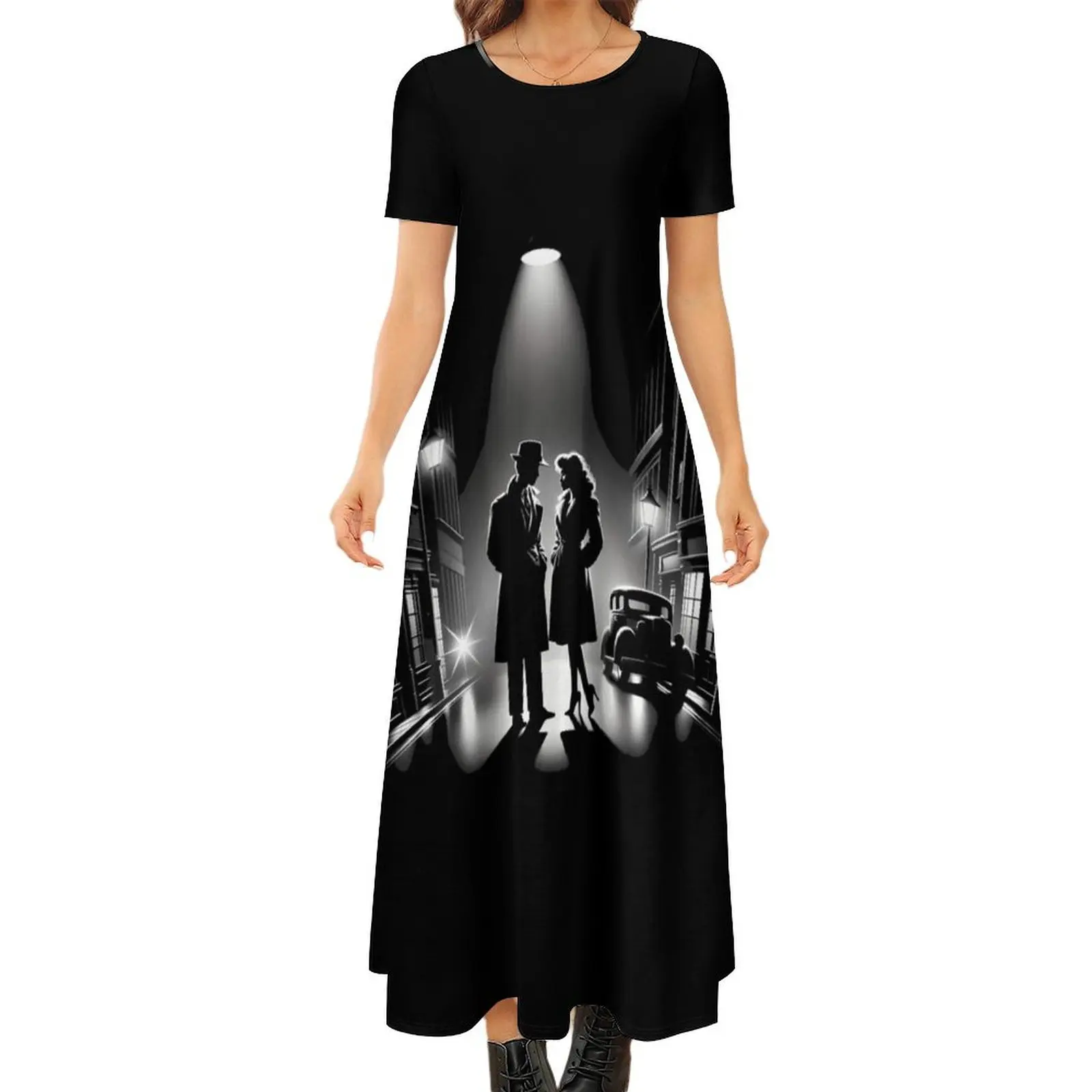 

Film Noir Style Round Neck Short Sleeve Dress evening dress woman elegant women"s dresses sale