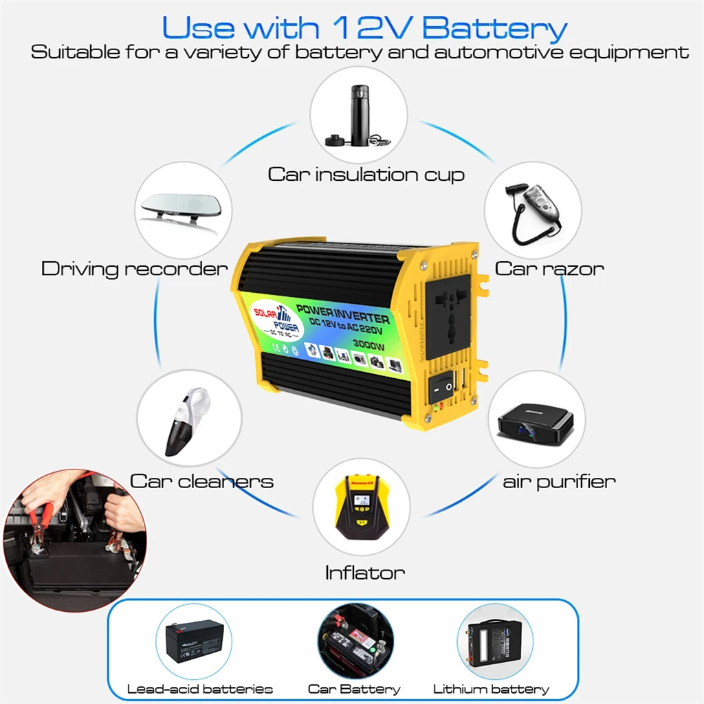 600 واط سيارة محول عاكس الطاقة 12 فولت 110 فولت 220 فولت 230 فولت الجهد الشمسي Inversor تهمة محول تيار مستمر 220 فولت 110 فولت 60 هرتز عكس Q1B #5