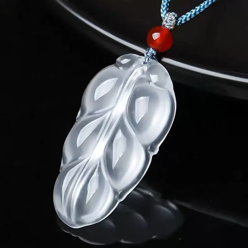

Natural Ice Chalcedony Agate Leaf Pendant, Fashionable and Exquisite Necklace.