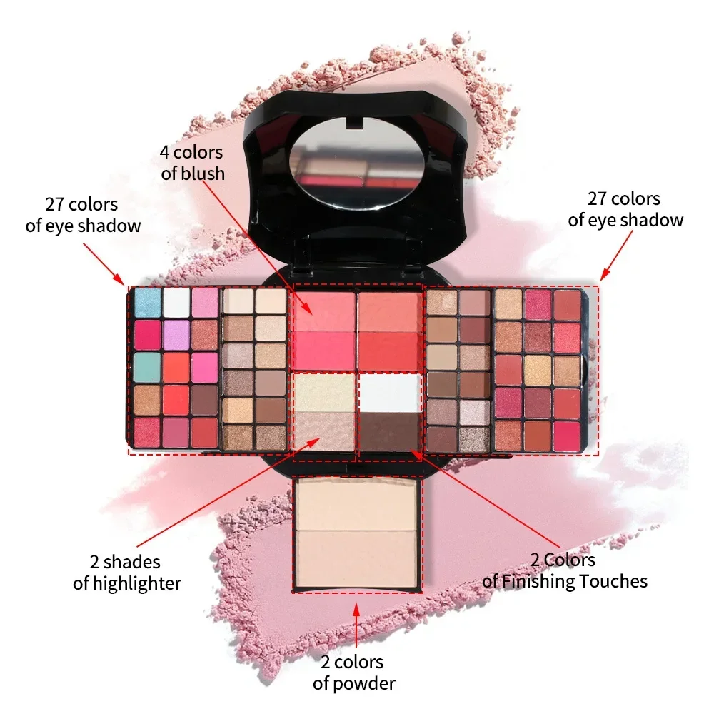 MISS ROSE Pro-Kit complet de maquillage pour femme, coffret tout-en-un, ombre à barrage, poudre, rouge à lèvres, gloss, palette de pinceaux