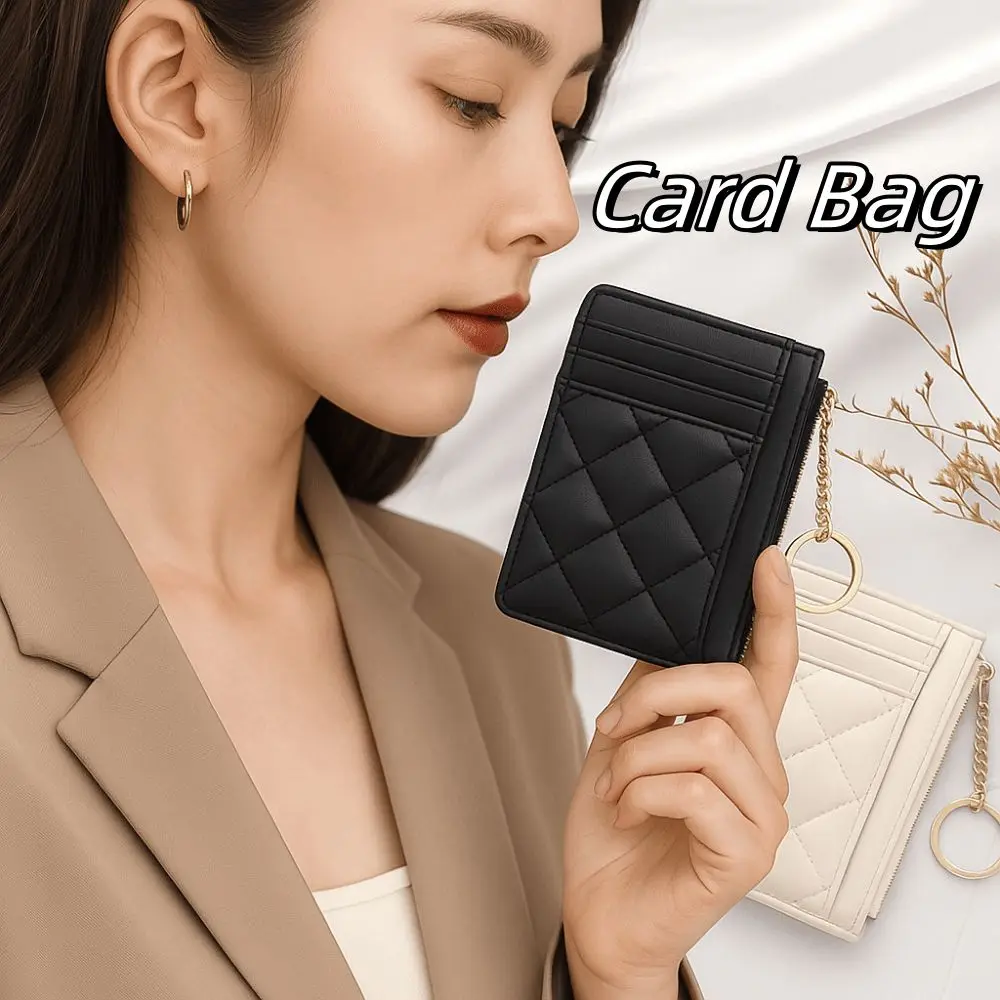 

Fashion Short Hangging Card Bag PU Leather Colorful Pocket Purse Zipper with Keychain Card Holder Male/Famale