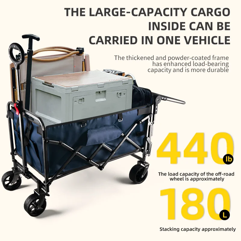 custom.Large Foldable Camping Wagon with Removable Table Armrests Portable Utility Cart Outdoor Beach Garden & Market Stall