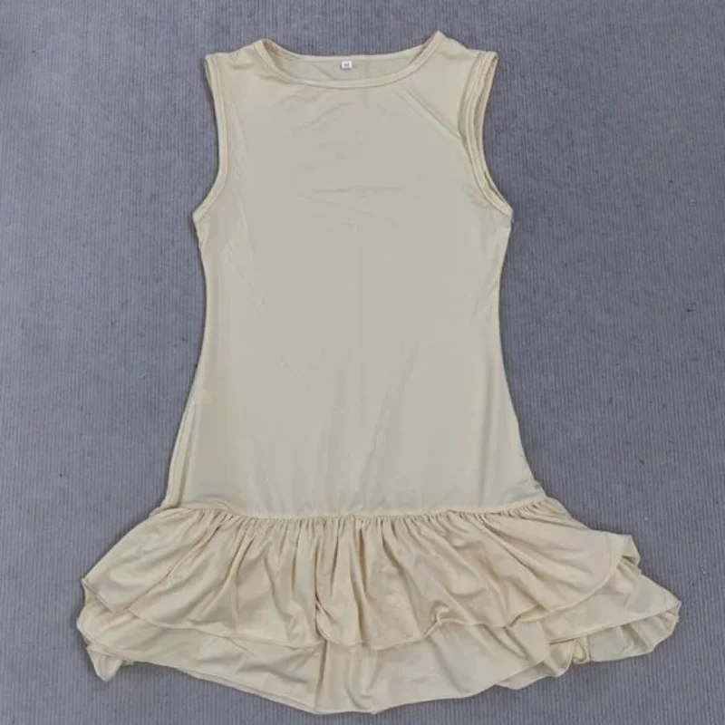 Em torno do pescoço sem mangas cintura cortada magro em camadas babados splice moda elegante cor sólida quente menina sexy colete mini vestido feminino