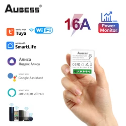 Tuya WiFi MiNi Smart Switch With Energy Monitor 16A 2-way Control DIY Breaker Timer Wireless Switches Work For Alexa Google Home