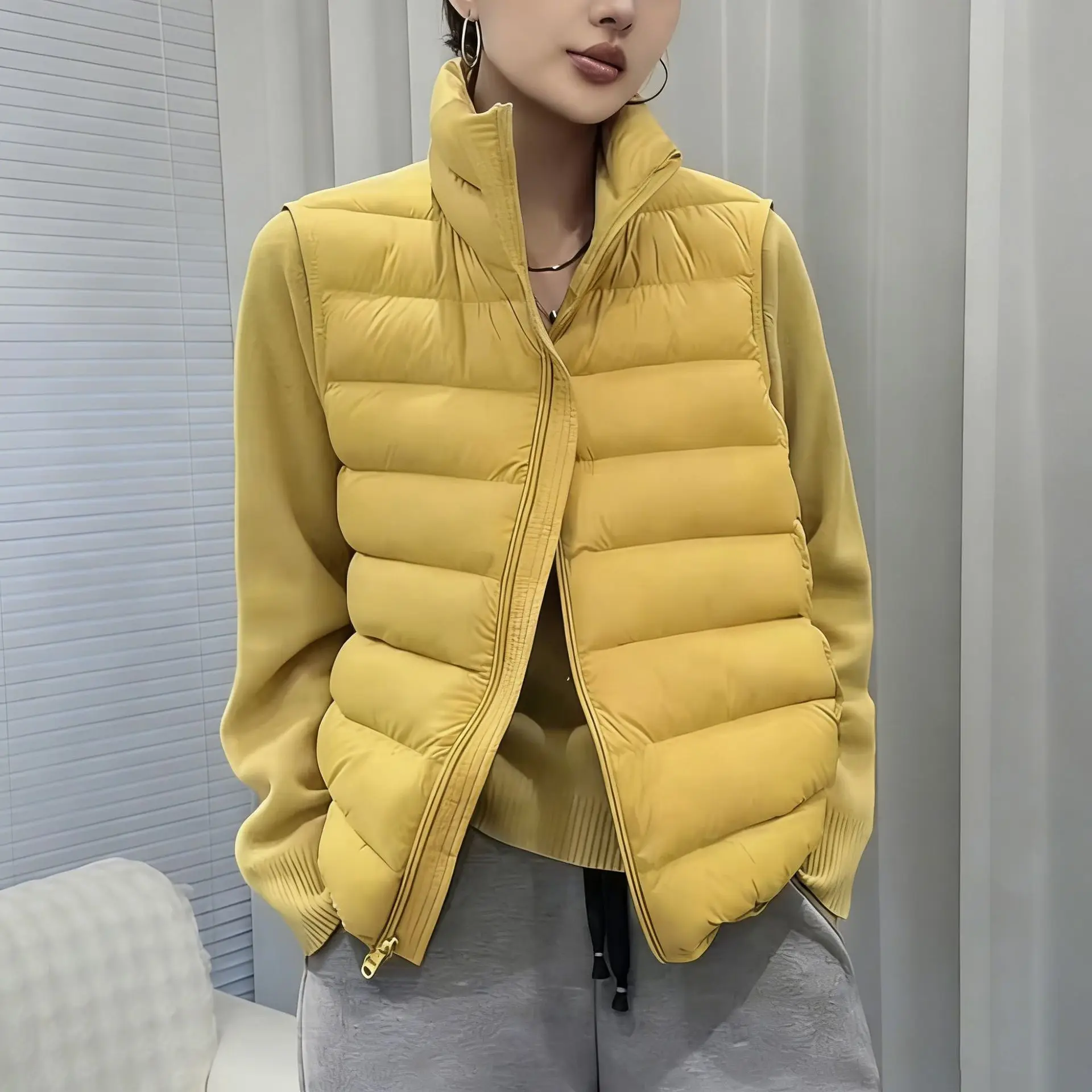 Women Winter Down Vest 90% Duck Down Puff Sleeveless Jacket Casual Warm Outerwear Stand Collar Waistcoat Women VT-369
