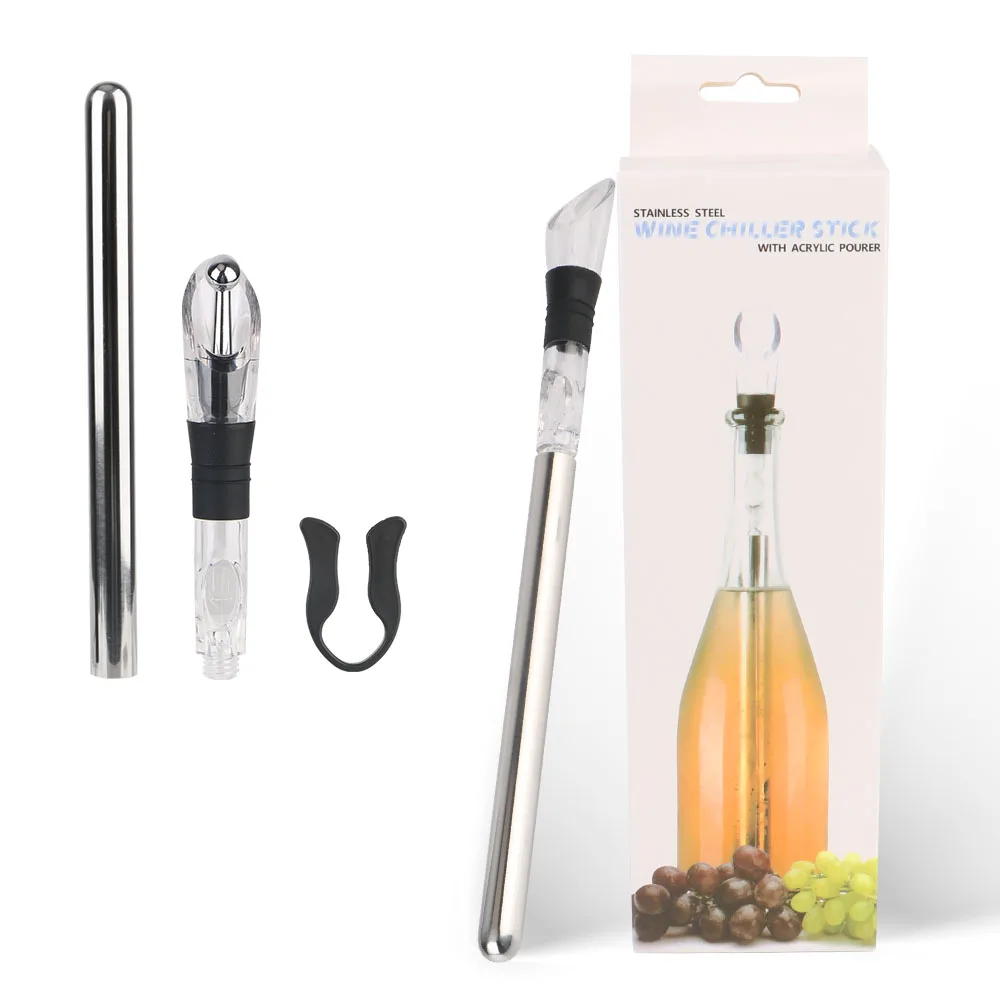 Ice Wine Cooler With Wine Pourer+Stopper+Cutter 4 in 1 Stainless Steel Frozen Stick Beer Chiller Stick Wine Cooling