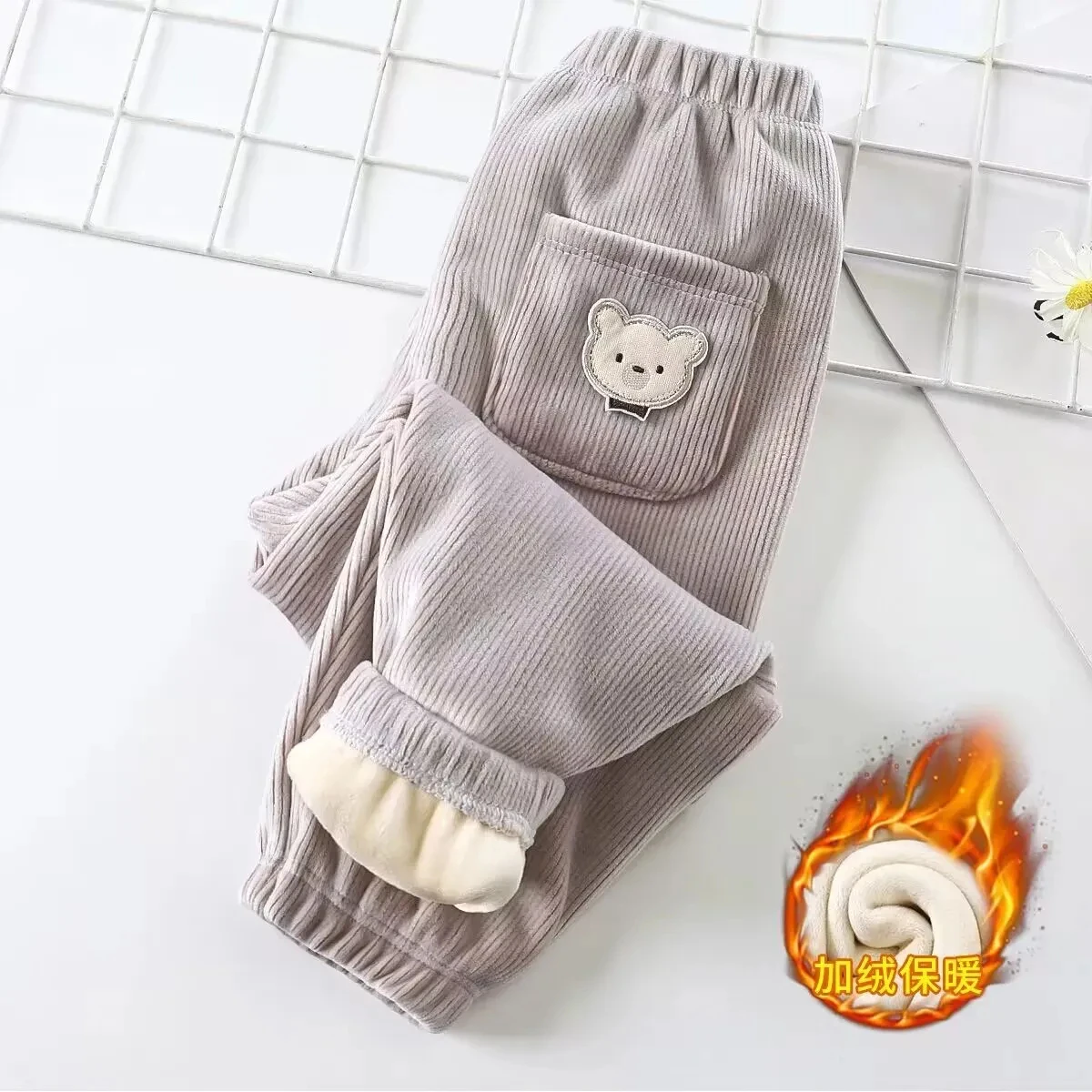 Spring Autumn Warm Kids Pants Girls Trousers Baby Boys Handsome Litter Bear Britches 0-8 Years Children Warm Casual Pants Pants