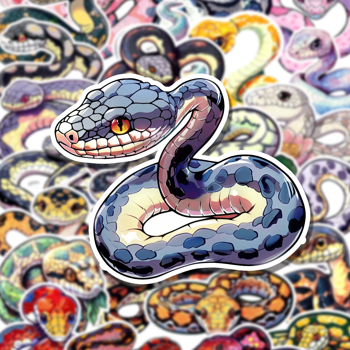 50pcs Personalized Cartoon Snake Creative Ledger Stickers Waterproof Self-Adhesive White Edge Stickers