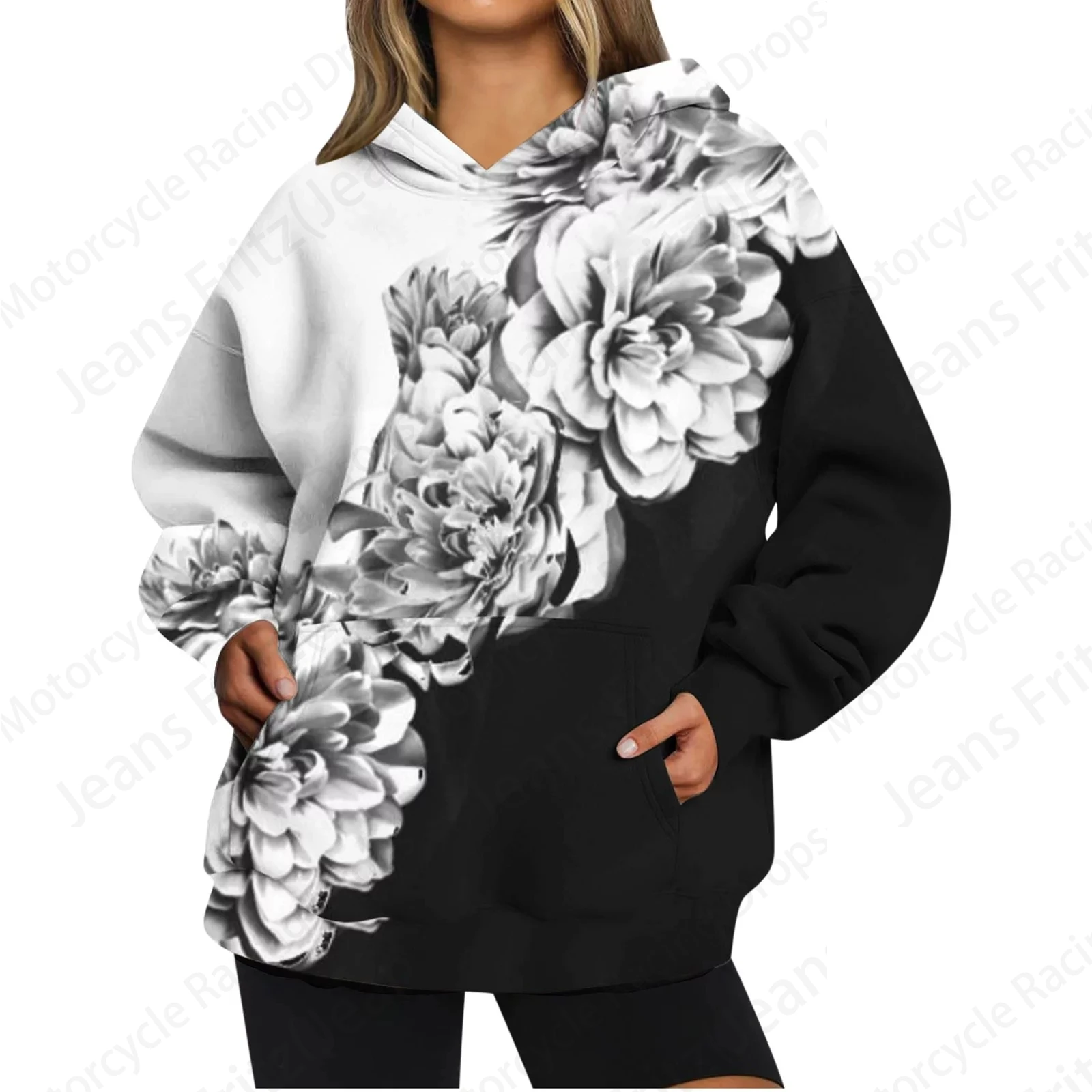 Floral 3d Print Hoodie Women Fashion Oversized Hoodies Women Sweats Flower Coat Casual Hooded Sweatshirt Pullover Women Clothing