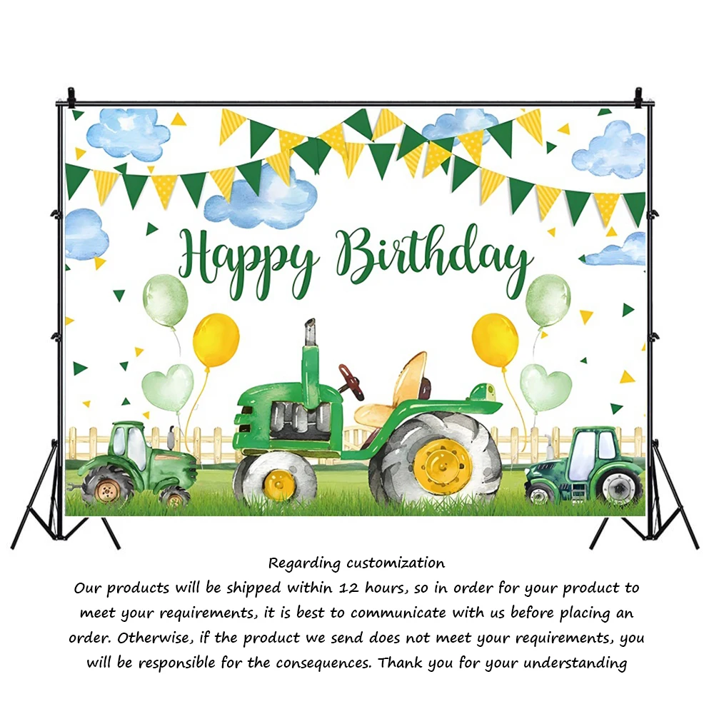 Green Tractor Farm Truck Background Child Birthday Party Baby Shower Decoration Flag Grassland User Defined Photo Backdrop Vinyl