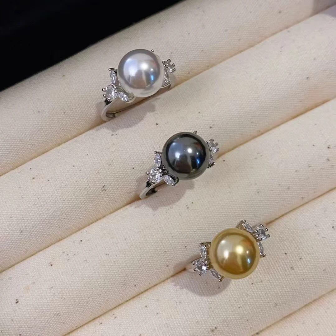 925 Sterling Silver Adjustable Ring Mount Settings Findings Mountings Accessory Parts Fittings for 11-12mm Pearls 5pcs/lot