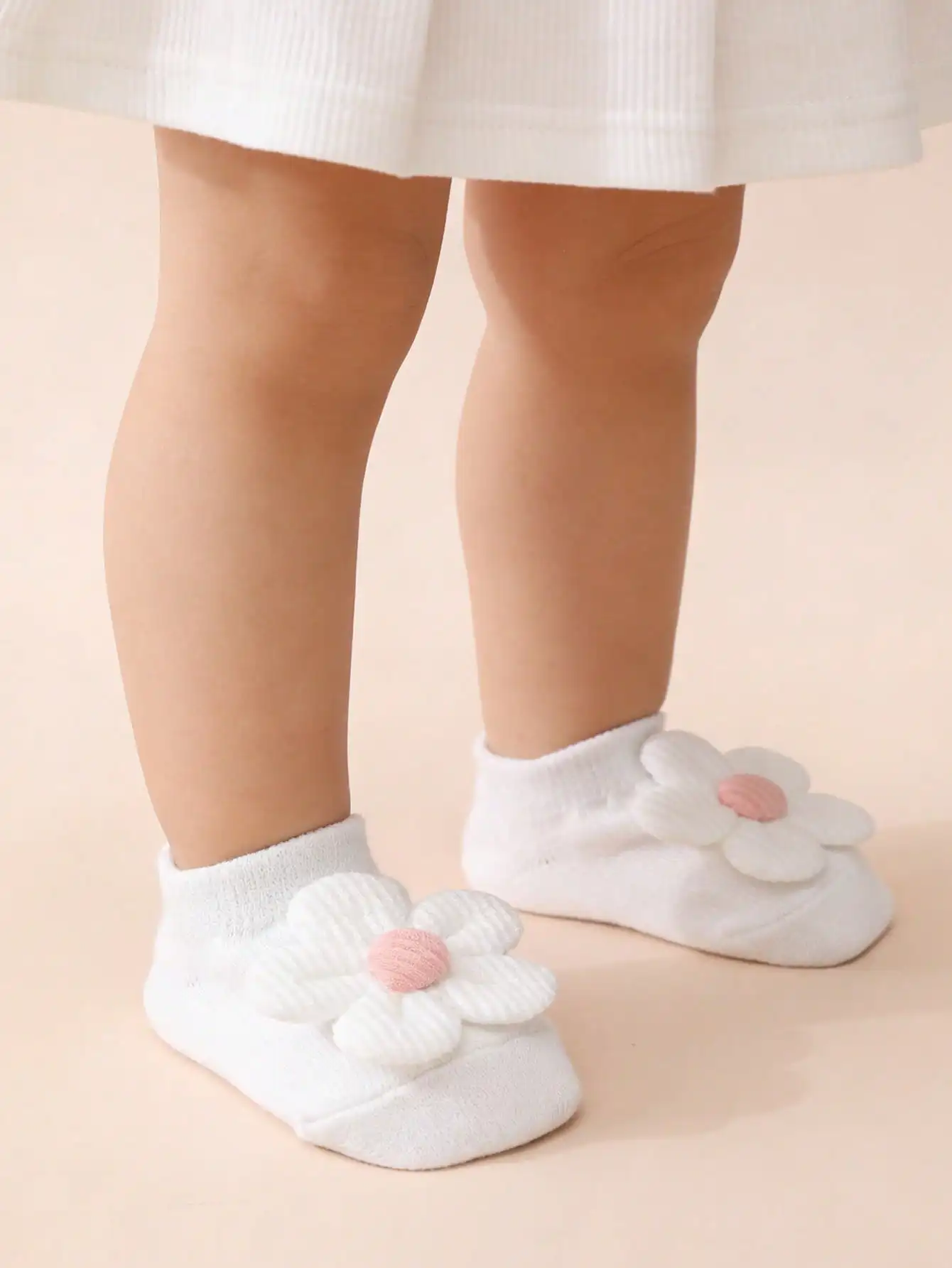 4 Pairs Baby Girl Anti Slip Boat Socks 3D Flower Decor Floor Ankle Socks Newborn Toddler 0-2Y All Season Daily Matching Socks