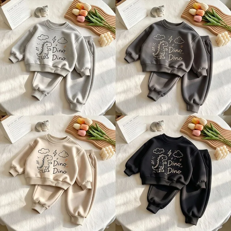 UNITIM Autumn Children Boys 2PCS Clothes Set Dinosaur Printed Infant Babys Boys Hoodies Sweatshirts Suits Loose Kids Boys Pants