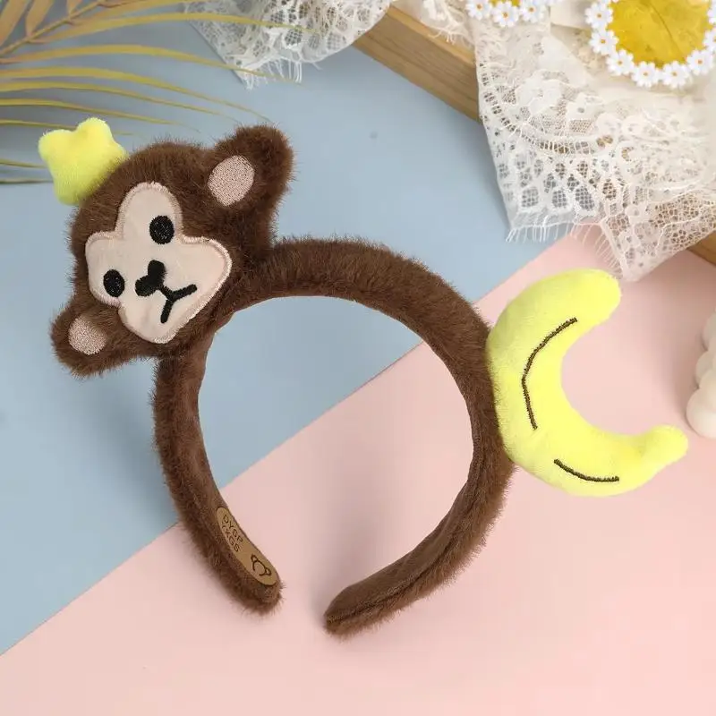 1Pcs Soft Faux Plush Monkey Hairband Funny Banana Hair Hoop Cartoon Animal Headbands Creatures Theme Party Costume view 2