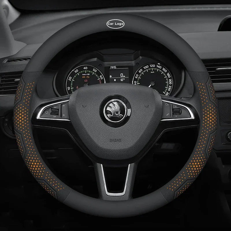 Car Carbon fiber Suede Leather Car Steering Wheel Cover  For Skoda Octavia Kamiq Fabia Superb Yeti Kodiaq Karoq Scala VRS Rapid