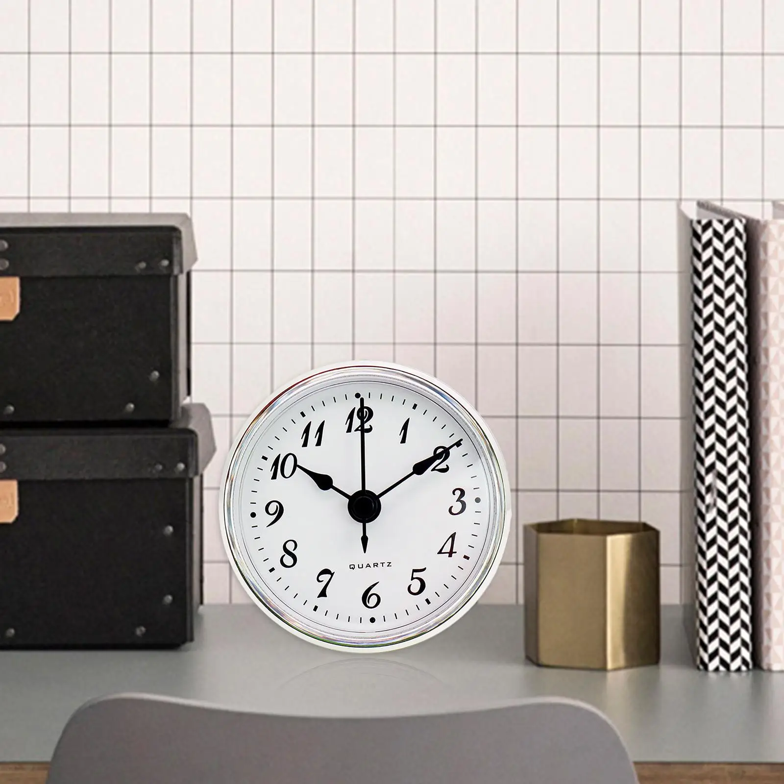 Clock Insert Movement Fit 61mm/2.40inch Diameter Hole Silver Tone Bezel Plastic Front Modern White Face Mini Clock Head