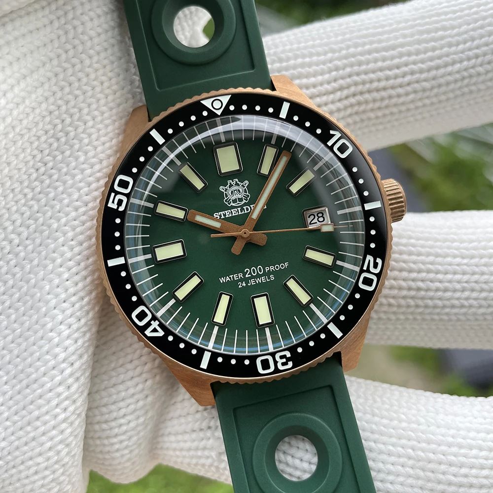 STEELDIVE SD1962S Green Dial Bronze Dive Watch For Men Sapphire Crystal Bubble Mirror NH35 Mechanical Wristwatch Super Luminous