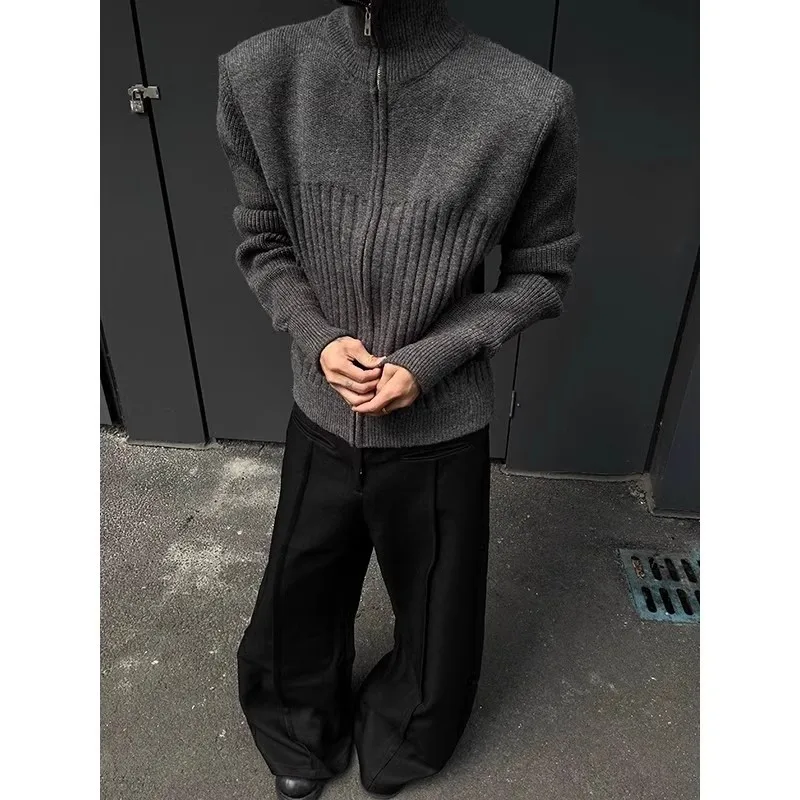 

Men's Turtleneck Knit Cardigan, Vintage Cropped Sweaters Men, Old Money Oversized Winter Knitwear