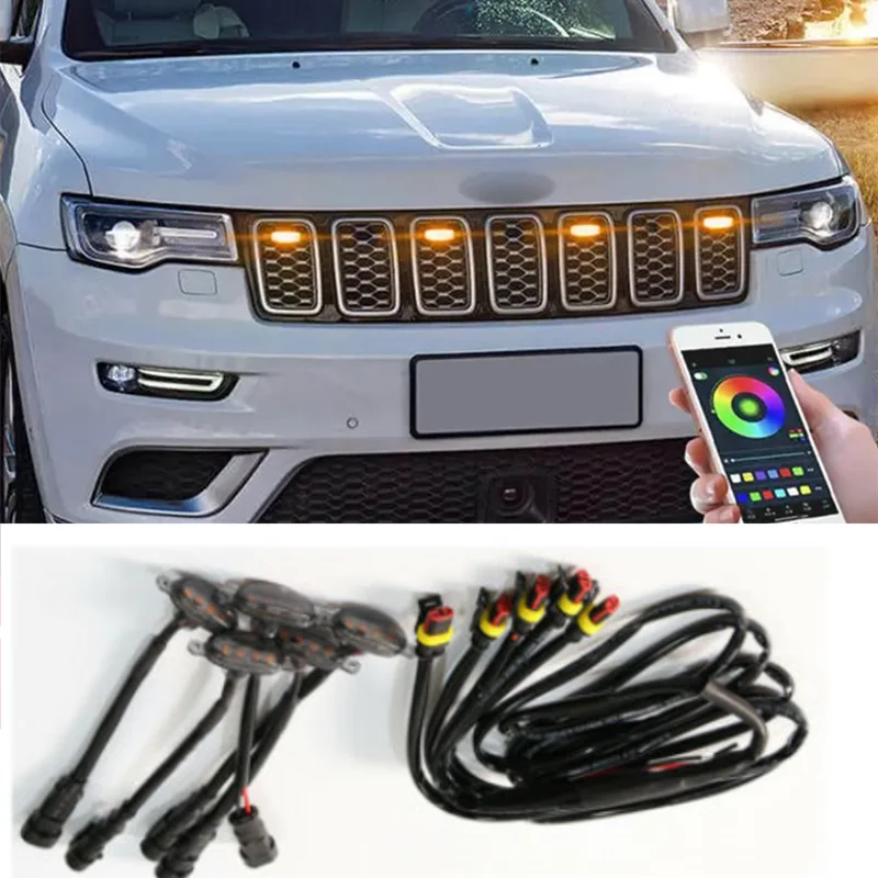 

4PCS Front Grille LED Light For Jeep For Grand For Cherokee 2003-2021 Amber LED Running Lights Raptor Style Grill Car Lamps