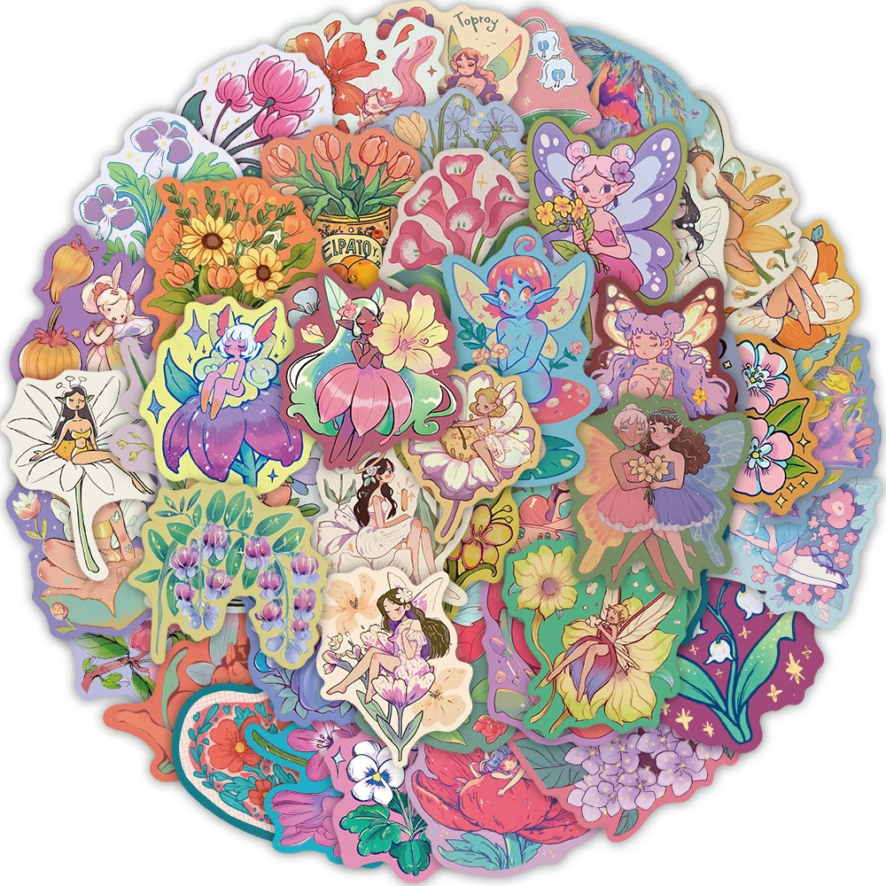 50 STKS Bloem Fee Ster Film Stickers DIY Telefoon Case Laptop Bagage Tablet Geïsoleerde Cup Speelgoed Desktop Waterdichte Stickers